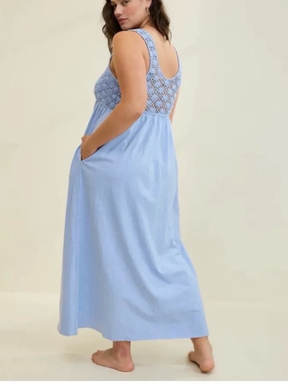 Aerie Crochet Maxi Dress | Ocean Sky Blue | Size Medium | NWT Coastal Boho Dream - Picture 2 of 6